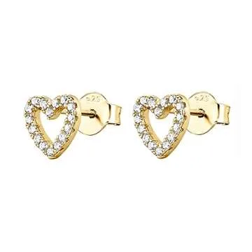 PAVOI 14K Yellow Gold Plated 925 Sterling Silver Earrings | Tiny Open Heart Stud Earrings | Yellow Gold Stud Earrings for Women