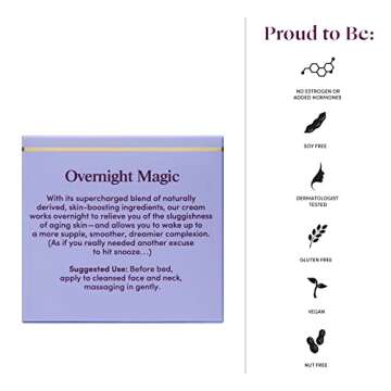 Womaness Overnight Magic Night Face Cream - Anti Aging Night Cream & Menopause Moisturizer - Hydrating Hyaluronic Acid Moisturizer & Bakuchiol Retinol Alternative for Fine Lines & Wrinkles (1.7oz)