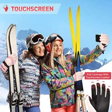 WOLFILIST Ski Gloves Waterproof Windproof - 3M Thinsulate Insulated Warm Snow Gloves, Snowboard Gloves with Zipper Pocket, Touchscreen Winter Gloves for Men Women (Pink,Medium)