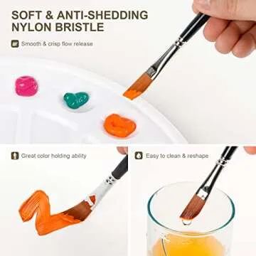 Paint Brush Set for Acrylic & Watercolor - 12Pcs Premium Art Brushes