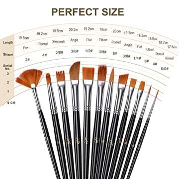 Paint Brush Set, 12Pcs Professional Paint Brushes for Acrylic Painting, Water color Paintbrushes for Kids, Easter Egg Painting Brush, Halloween Face Paint Brush, Fan Round Pointed Tip brush - Black