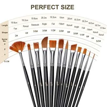 Paint Brush Set for Acrylic & Watercolor - 12Pcs Premium Art Brushes