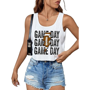 Women's Casual Game Day Shirts Trendy Football Cropped Tank Tops Cute Graphic Crop Tops for Teen Gir...