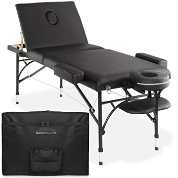 Saloniture Professional Portable Lightweight Tri-Fold Massage Table with Aluminum Legs - Includes He...