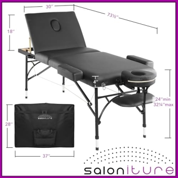 Saloniture Professional Tri-Fold Massage Table with Case