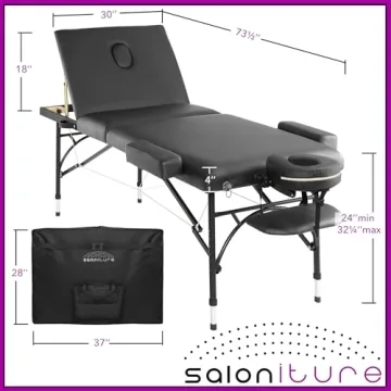 Saloniture Professional Tri-Fold Massage Table with Case