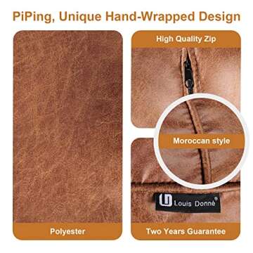 Louis Donné Unstuffed Moroccan Ottoman Pouf Cover with Waterproof Handmade Faux Decor Storage Solution for Kid Toy Footstool Pouffe Cover Replacement Balcony Indoor 21dia Chestnut Brown, ONLY Cover