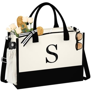 QLOVEA Personalized Canvas Beach Tote Bag - Ideal Gift for Women