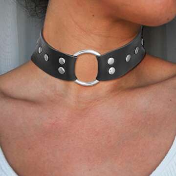 Sethain Punk Leather Choker Necklace Black Gothic Wide Leathers Chokers Collar Necklaces Halloween J...