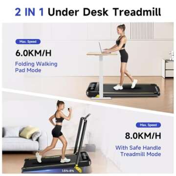 YPOO Foldable Treadmill with Incline, Walking Pad with Handle Bar 3 Level Incline, Portable Folding ...