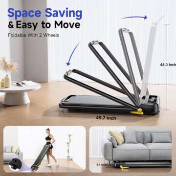 YPOO Foldable Treadmill with Incline, Walking Pad with Handle Bar 3 Level Incline, Portable Folding Treadmills for Home/Office 300 Lbs Capacity, Quiet Desk Treadmill with Remote Control & APP