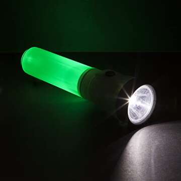 Life Gear LED Flashlight with Glow Handle, Emergency Flasher and Storage Compartment, RED