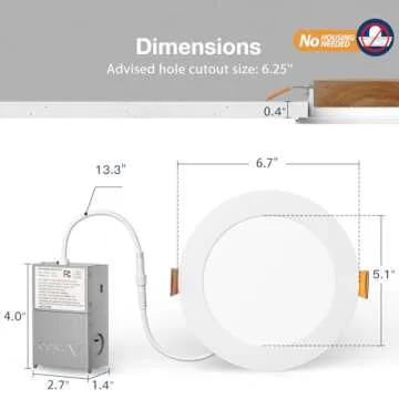 Amico 24 Pack 6 Inch 5CCT Ultra-Thin LED Recessed Ceiling Light with Junction Box, 1050LM Brightness, Dimmable Canless Wafer Downlight, 12W, ETL&FCC