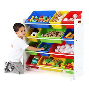 Humble Crew White/Primary Kids' Toy Storage Organizer with 12 Plastic Bins