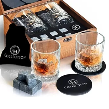 EMcollection Whiskey Glass | Whiskey Stones Set | Bourbon Gifts for Men | Whiskey Accessories | Wisk...