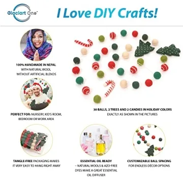 Glaciart Christmas Tree Felt Ball Garland - 7 Feet of Joyful Decor