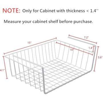 Tebery 2 Pack White Under Shelf Wire Basket Hanging Storage Baskets, Under Cabinet Add-on Storage Racks Slide-in Baskets Organizer for Kitchen Pantry Desk Bookshelf