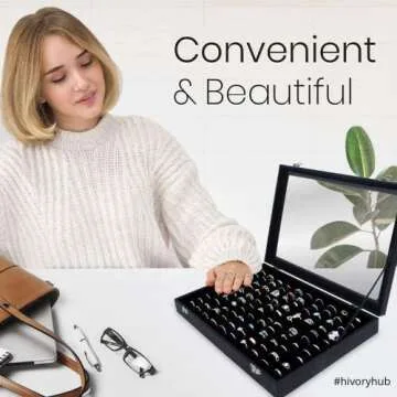 Ring Organizer Box with Transparent Lid ~ Ring Holder Showcase for Store Display, Jewelry Show & Home ~ Jewelry Tray Organizer for Rings, Studs & Earrings (Black)