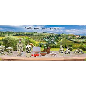 CERAMICHE D'ARTE PARRINI - Italian Ceramic Art Pottery Dispenser Oil Cruet Bottle Without Handle Hand Painted Decorated Olives Country Made in ITALY Tuscan