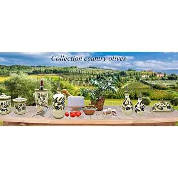 CERAMICHE D'ARTE PARRINI - Italian Ceramic Art Pottery Dispenser Oil Cruet Bottle Without Handle Hand Painted Decorated Olives Country Made in ITALY Tuscan