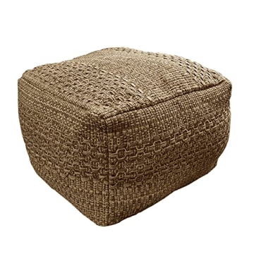HIGOGOGO Pouf Cover, Unstuffed Ottoman Handmade Woven Foot Stool Soft Knitted Cotton Linen Footrest ...