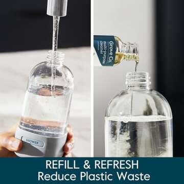 Grove Co. Glass Spray Bottles for Cleaning Solutions, 2-Pack Bundle, Unique Silicon Sleeve Slide & Snap Custom Label, Refillable Spray Bottle, Made from Recycled Glass, 2 x 16oz