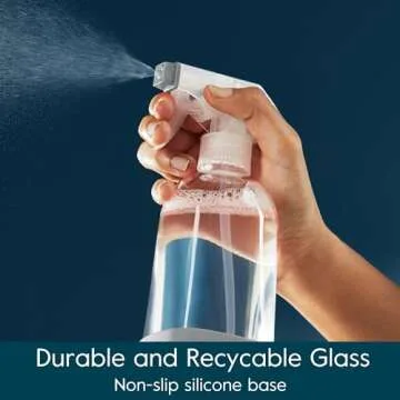 Grove Co. Glass Spray Bottles for Cleaning Solutions, 2-Pack Bundle, Unique Silicon Sleeve Slide & Snap Custom Label, Refillable Spray Bottle, Made from Recycled Glass, 2 x 16oz