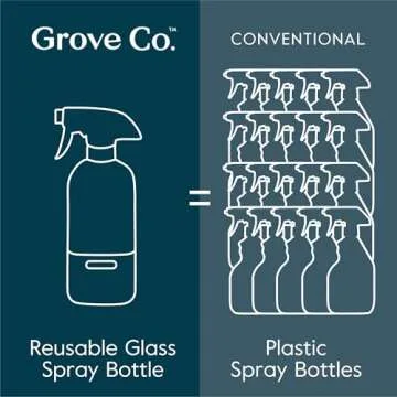 Grove Co. Glass Spray Bottles for Cleaning Solutions, 2-Pack Bundle, Unique Silicon Sleeve Slide & Snap Custom Label, Refillable Spray Bottle, Made from Recycled Glass, 2 x 16oz