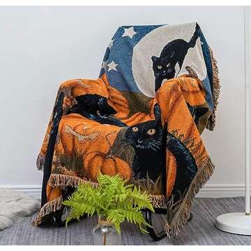Vintage Halloween Sofa Blanket Throw Blanket 100% Cotton for Chair Sofa Couch Bed Cover Fit Home Cozy Knit Blankets for Autumn