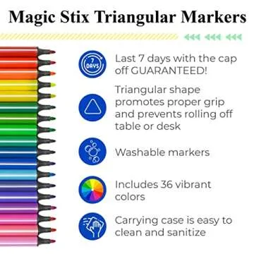 The Pencil Grip Magic Tri Stix, Non-Toxic and Washable Markers For Kids, 36 Assorted Stix Markers, TPG-399