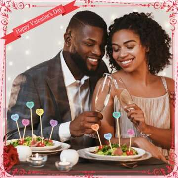 Maxcheck 600 Pcs Valentine's Day Cocktail Picks 4.7" Assorted conversation Hearts Bamboo Toothpicks Food Skewers for Appetizers Fruit Sticks for Party Decoration, 6 Styles(Heart)