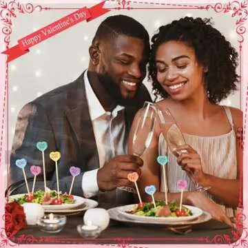 Maxcheck 600 Pcs Valentine's Day Cocktail Picks 4.7" Assorted conversation Hearts Bamboo Toothpicks Food Skewers for Appetizers Fruit Sticks for Party Decoration, 6 Styles(Heart)