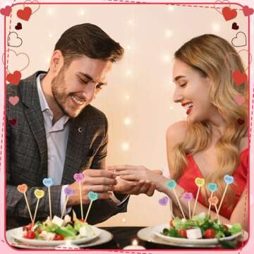 Maxcheck 600 Pcs Valentine's Day Cocktail Picks 4.7" Assorted conversation Hearts Bamboo Toothpicks Food Skewers for Appetizers Fruit Sticks for Party Decoration, 6 Styles(Heart)