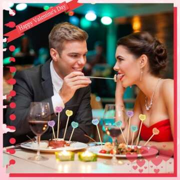 Maxcheck 600 Pcs Valentine's Day Cocktail Picks 4.7" Assorted conversation Hearts Bamboo Toothpicks Food Skewers for Appetizers Fruit Sticks for Party Decoration, 6 Styles(Heart)