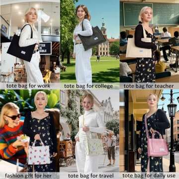 UERRUAM Corduroy Tote Bag for Women Work Crossbody Purse for Everyday,College,Travel,Lightweight Handbag Adjustable Strap,Small,Black