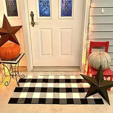 SEEKSEE Cotton Buffalo Plaid Rug 24"x52" Black and White Checked Rug Washable Doormats Indoor Outdoor Rugs for Layered Front Door Mats, Porch, Kitchen, Farmhouse, Entryway