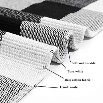 SEEKSEE Cotton Buffalo Plaid Rug 24"x52" Black and White Checked Rug Washable Doormats Indoor Outdoor Rugs for Layered Front Door Mats, Porch, Kitchen, Farmhouse, Entryway