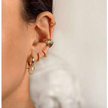 MEVECCO Chunky Ear Cuff,Dainty Conch ear cuff,Twisted Ear Cuff,14K Gold Non Pierced Ear Cuff, Gold E...