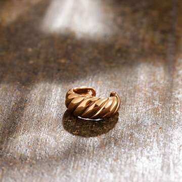 MEVECCO Chunky Ear Cuff,Dainty Conch ear cuff,Twisted Ear Cuff,14K Gold Non Pierced Ear Cuff, Gold Ear Cuff,Cabled Wide Chunky Ear Cuff Earrings,Thick Ear Cuff,Bold Cartilage Cuff, Croissant Ear Cuff,