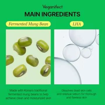 VEGANIFECT Mung Bean Serum, Enhancing Moisture Barrier, Gentle Exfoliation, for Glow Skin, Korean Skin Care, Vegan, 1.69 Fl Oz
