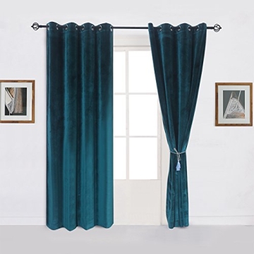 Elegant Dark Green Velvet Blackout Curtains Set