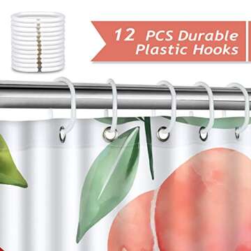 Bonhause Peach Shower Curtain, Allover Fruits Pink Peachy Bathroom Curtain 72x72 Inch Polyester Fabric Waterproof Bath Curtain with 12 Hooks