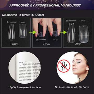 Vogcrest Coffin Nail Tips Long Fake Nails, Acrylic Press on Nails Full Cover Clear Ballerina Nails With Nail Glues File In Case 10 Sizes 500PCS Artificial False Nails For Nail Salons DIY Nail Art Home