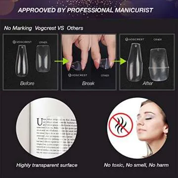 Vogcrest Coffin Nail Tips - Durable, Custom Fit False Nails