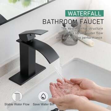 VOTON Black Bathroom Faucets Modern Waterfall Bathroom Sink Faucet Matte Black Single Handle Bathroo...