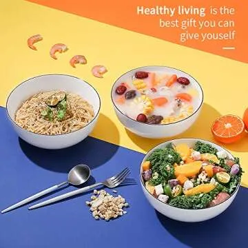 NJCHARMS Large Serving Bowls, 8'' Big Soup Bowl 60OZ Set of 3, White Ceramic Bowl for Kitchen, Pho Bowl for Pasta, Ramen, Soup, Fruit Vegetable, Microwave & Dishwasher Safe