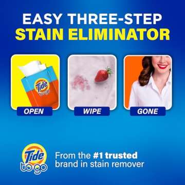 Tide To Go Stain Remover Wipes for Clothes, Instant Laundry Travel Stain & Spot Remover, 3 Pack, (30 Wipes Total)