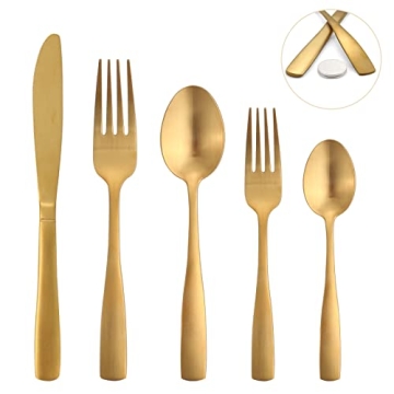 Matte Gold Silverware Set - GIOCOCO 20 PCS Stainless Steel Flatware Sets Thick Cutlery Set Durable U...