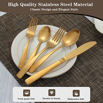 Matte Gold Silverware Set - GIOCOCO 20 PCS Stainless Steel Flatware Sets Thick Cutlery Set Durable Utensils Set Service For 4, Elegant Tableware Set For Home Kitchen and Restaurant, Dishwasher Safe