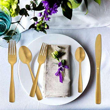 Matte Gold Silverware Set - GIOCOCO 20 PCS Stainless Steel Flatware Sets Thick Cutlery Set Durable Utensils Set Service For 4, Elegant Tableware Set For Home Kitchen and Restaurant, Dishwasher Safe